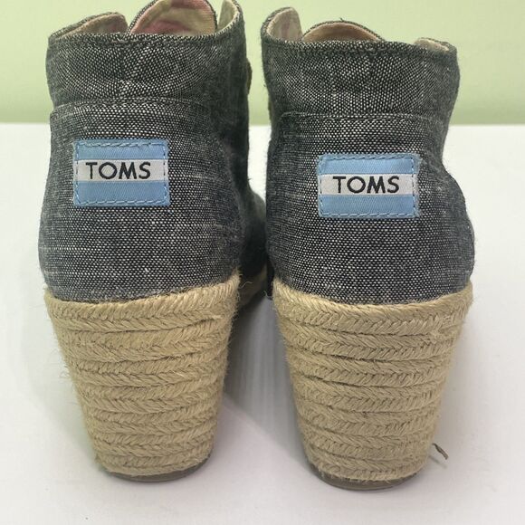 Toms Desert Wedges Black Chambray Ankle Boots Womens size 8 Lace Up Shoes - Picture 4 of 5